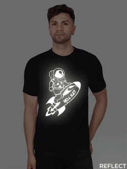 Black Cotton Astronaut Rocket Men Reflective T-shirt