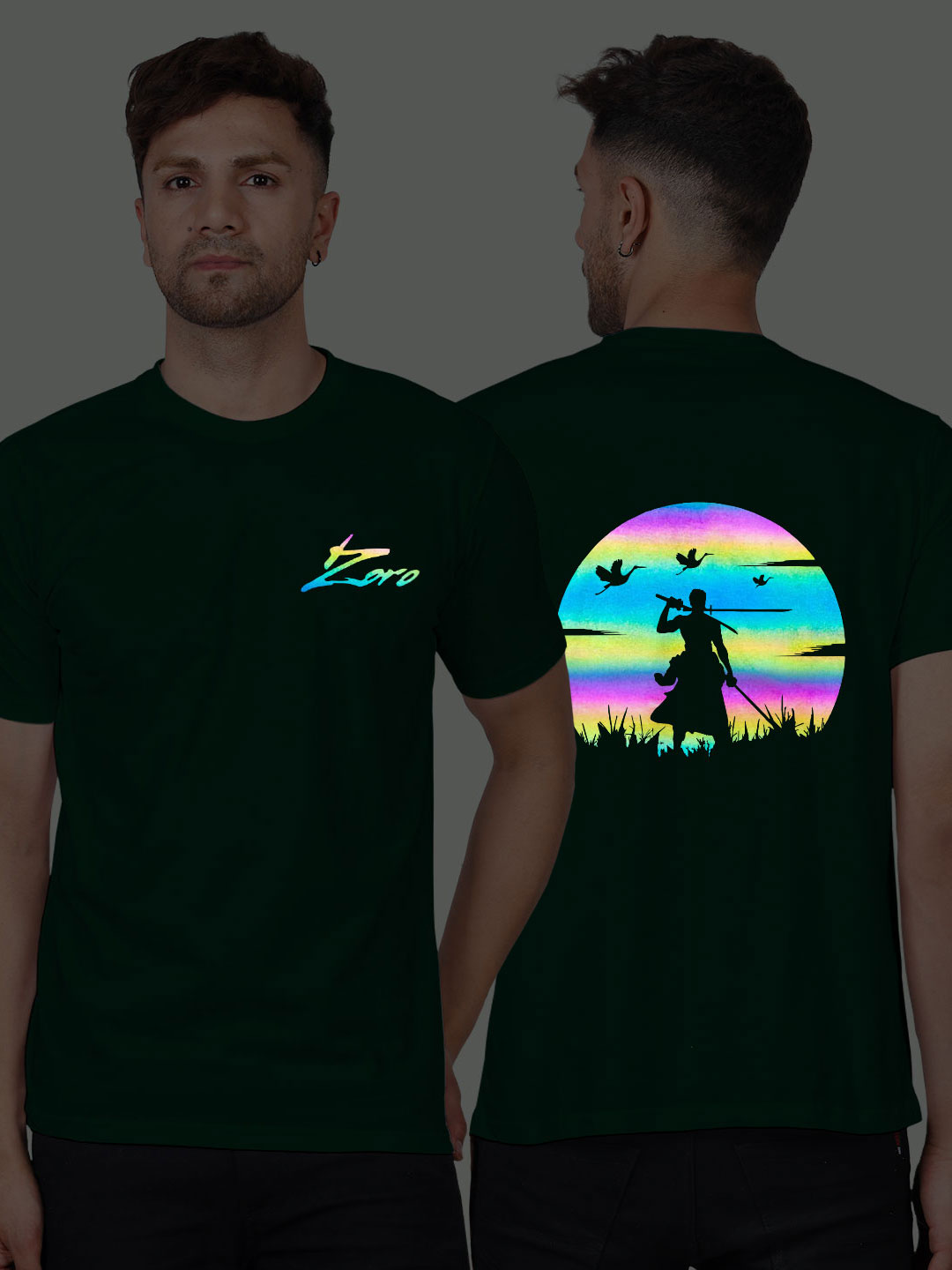 Bgreen Cotton Zoro Men Rainbow Reflective T-shirt