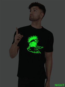 Black Cotton Naruto Uzumaki Men Glow in Dark T-shirt