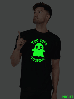 Black Cotton Cute Ghost Men Glow in Dark T-shirt