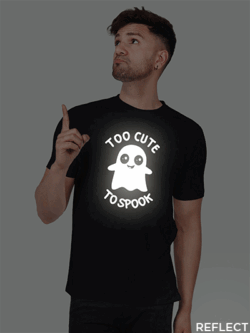 Black Cotton Cute Ghost Men Reflective T-shirt