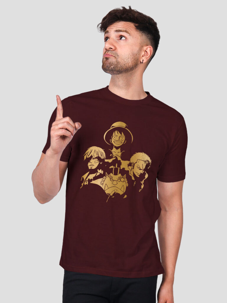 Anime Group Men Gold Printed T-shirt