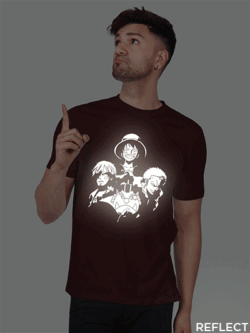Maroon Cotton Anime Group Men Reflective T-shirt