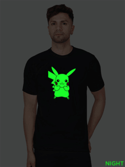 Black Cotton Cute Pickachu Men Glow in Dark T-shirt