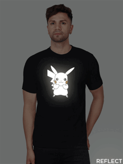 Black Cotton Cute Pickachu Men Reflective T-shirt