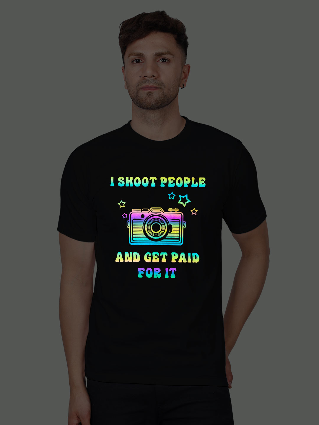 Black Cotton I Shoot People and Get paid Men Rainbow Reflective T-shirt