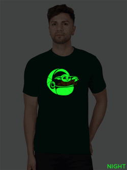 Bgreen Cotton Baby Yoda ship Men Glow in Dark T-shirt