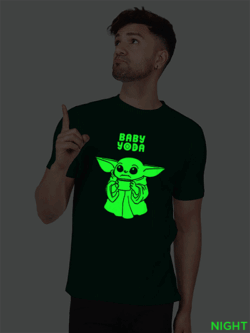 Bgreen Cotton Baby Yoda Men Glow in Dark T-shirt