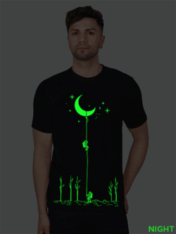 Black Cotton Astronaut and Moon Men Glow in Dark T-shirt
