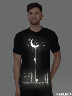Black Cotton Astronaut and Moon Men Reflective T-shirt