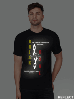 Black Cotton Break Cage Men Reflective T-shirt