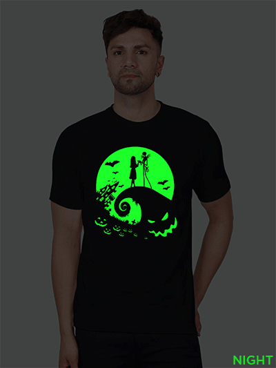 Black Cotton Halloween Night Men Glow in Dark T-shirt