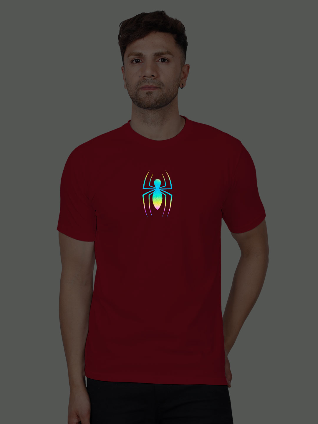 Red Cotton Spider Men Rainbow Reflective T-shirt