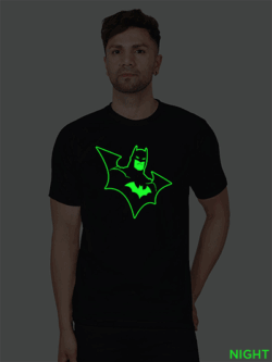 Black Cotton Batman Men Glow in Dark T-shirt