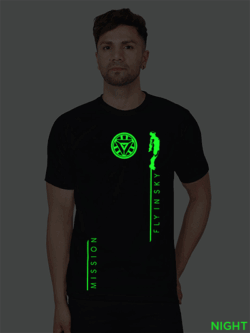 Black Cotton Mission Fly Men Glow in Dark T-shirt