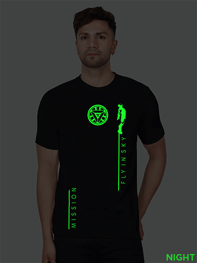 Black Cotton Mission Fly Men Glow in Dark T-shirt