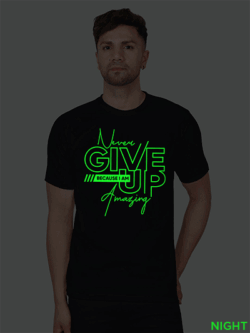 Black Cotton Never Give up Men Glow in Dark T-shirt