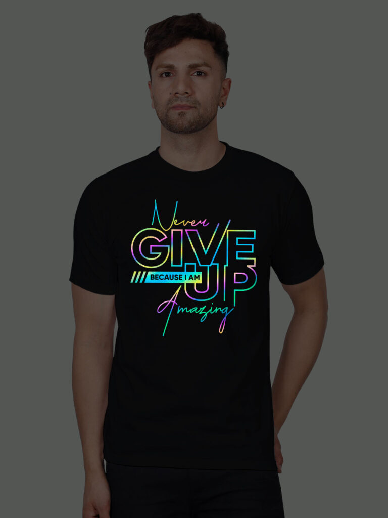 Never Give up Men Rainbow Reflective T-shirt