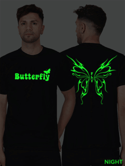 Black Cotton Butterfly Wings Men Glow in Dark T-shirt