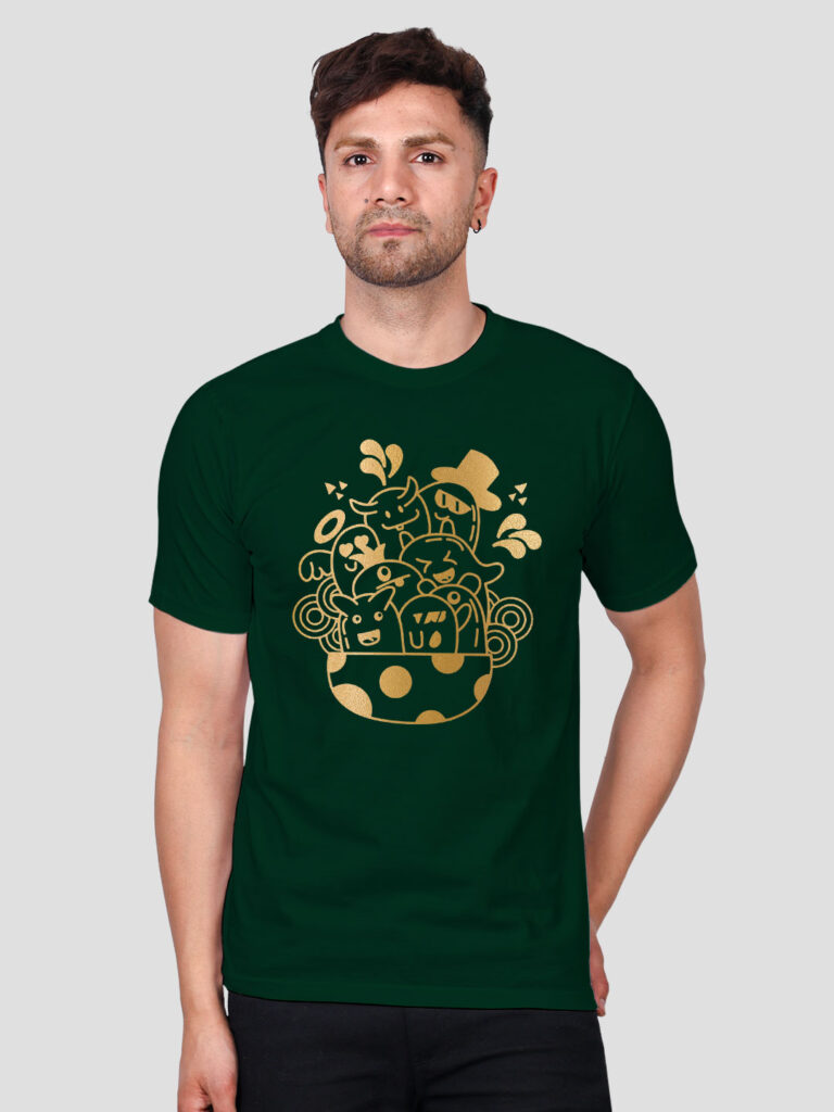 Cute Halloween Men Gold Printed T-shirt