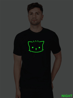 Black Cotton Cute Kitty Men Glow in Dark T-shirt