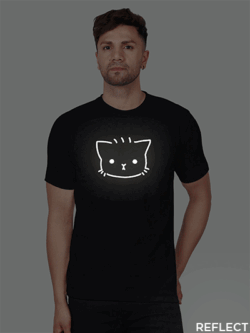 Black Cotton Cute Kitty Men Reflective T-shirt