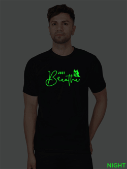 Black Cotton Just Breath Butterfly Men Glow in Dark T-shirt