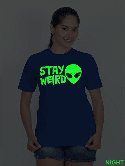 Rblue Cotton Stay Weird Glow in Dark Women T-shirt