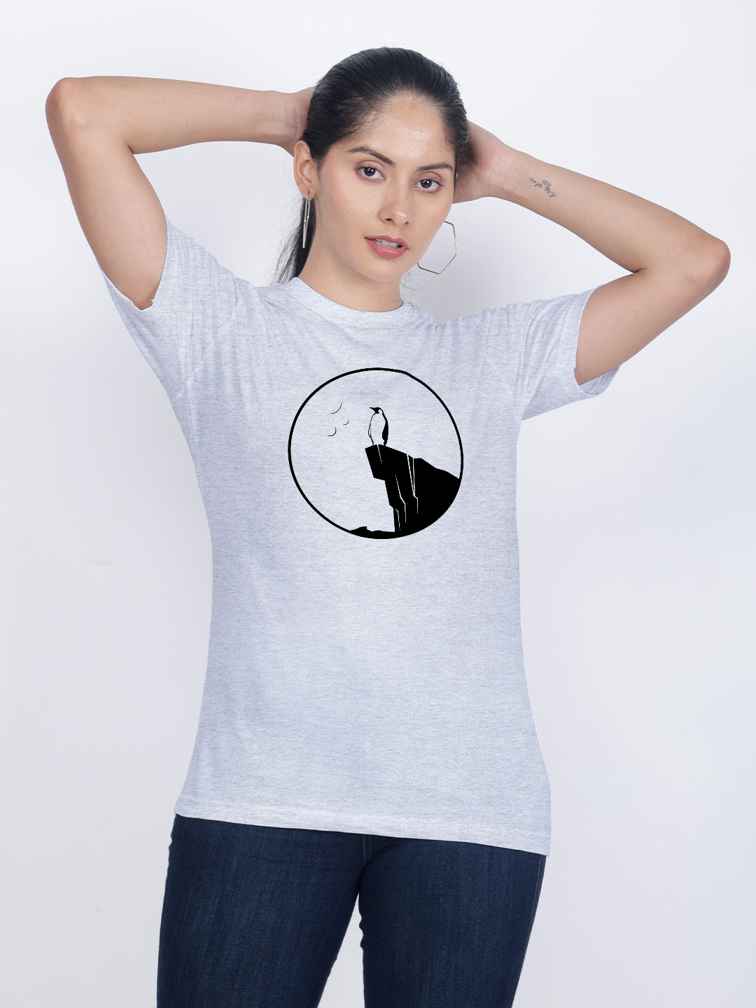 RA005-GREY-WOMEN-HST-NORMAL-(1) Penguin Women T-shirt | Indrajeet Print