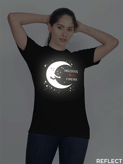 Black Cotton Moon Loves Reflective Women T-shirt