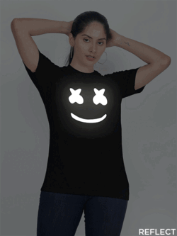Black Cotton Marshmello Reflective Women T-shirt