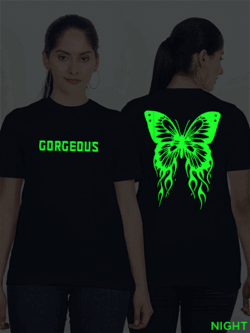 Nblue Cotton Gorgeous Butterfly Glow in Dark Women T-shirt