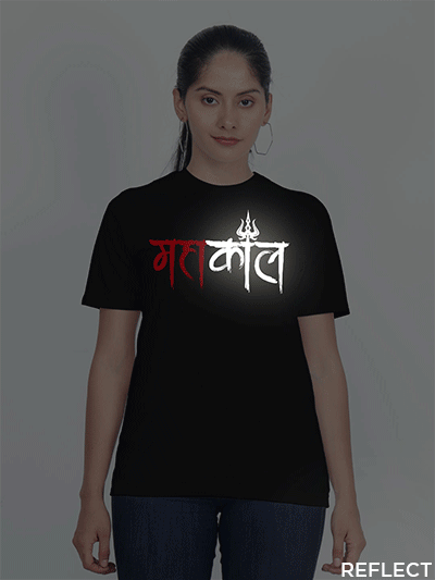 Black Cotton Mahakaal Reflective Women T-shirt