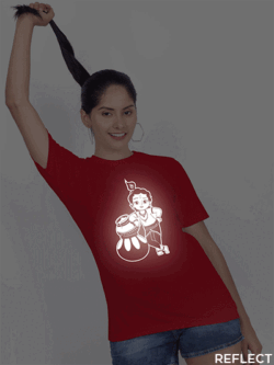 Red Cotton Krishna Reflective Women T-shirt