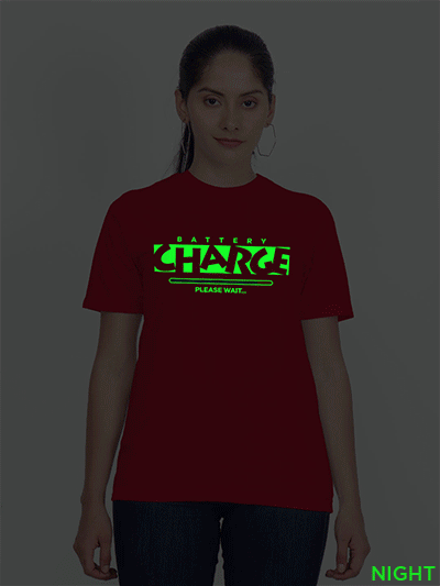 Red Cotton Charge Please wait Glow in Dark Women T-shirt
