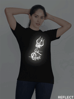 Black Cotton Shiva Trishul Reflective Women T-shirt