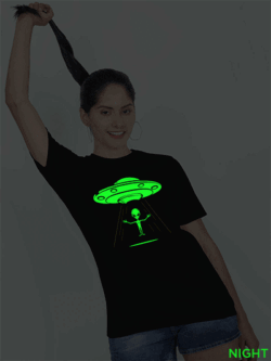 Black Cotton Alien Glow in Dark Women T-shirt