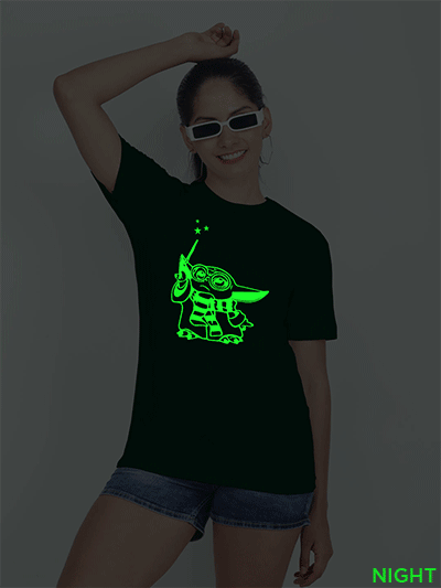 Bgreen Cotton Magician Baby Yoda Glow in Dark Women T-shirt