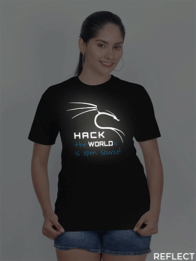 Black Cotton Hack the World Hacker Reflective Women T-shirt