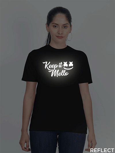 Black Cotton Keep it Mello Reflective Women T-shirt