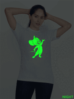 Grey Cotton Cute Jerry Glow in Dark Women T-shirt