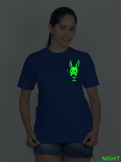 Rblue Cotton Cute Rabbit OMG Glow in Dark Women T-shirt