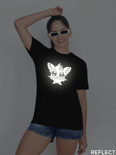 Black Cotton Halloween Cute Bat Reflective Women T-shirt