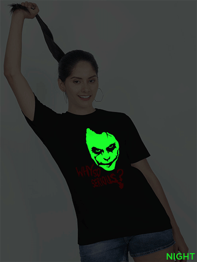 Black Cotton Joker Glow in Dark Women T-shirt