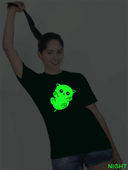 Bgreen Cotton Cute Little Cat Glow in Dark Women T-shirt