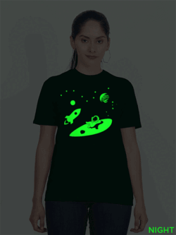 Bgreen Cotton Astronaut Rest in Sky Glow in Dark Women T-shirt