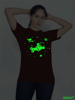 Maroon Cotton Astronaut with Stars Glow in Dark Women T-shirt