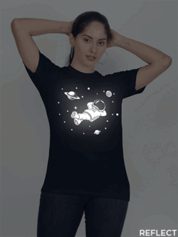 Nblue Cotton Astronaut with Stars Reflective Women T-shirt
