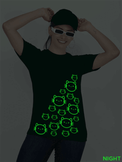 Bgreen Cotton Cute Catty Face Glow in Dark Women T-shirt