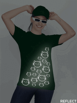 Bgreen Cotton Cute Catty Face Reflective Women T-shirt